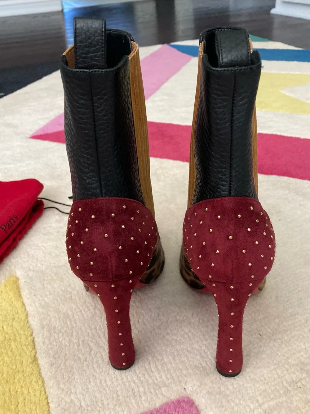 NEW Christian Louboutin Me In The 90s Leopard Red Black Leather Ankle Boots 37.5